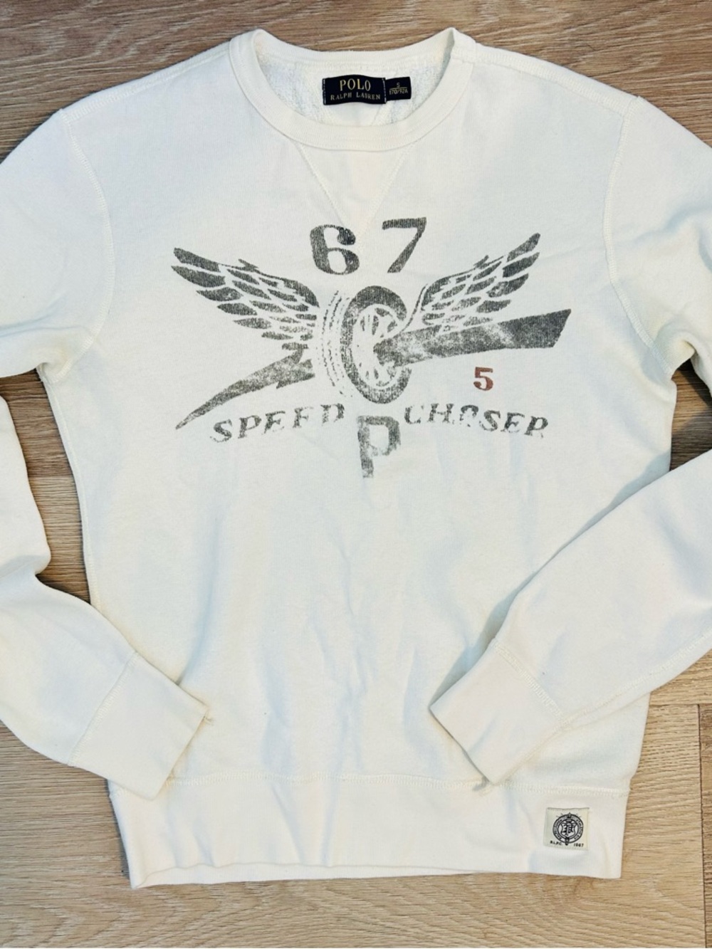 Ralph Lauren Cream Crewneck Sweater with Winged Graphic
